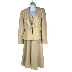 Evan-Picone Beige Ruffled Jacket & Sleeveless Dress Set Size 6 Polyester Womens